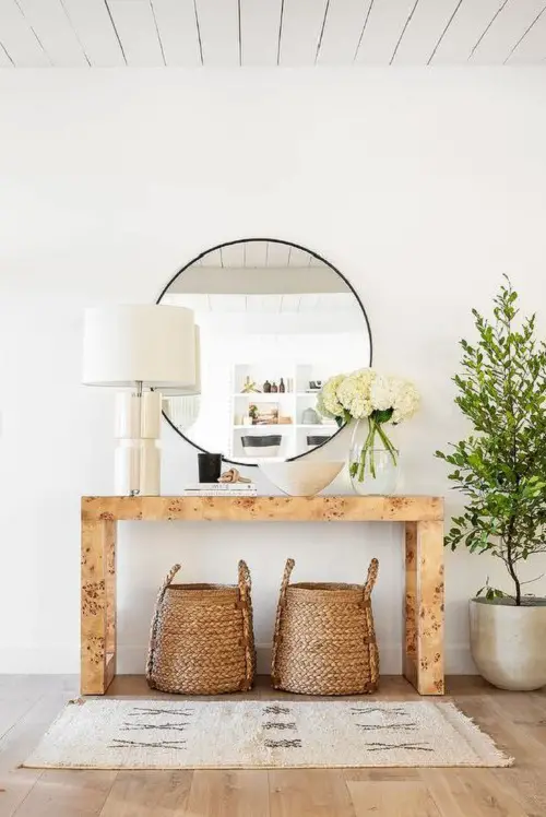 Indoor Bay Laurel by Wooden Console Table