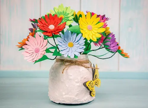 Colorful Blooms in a Plastered Container