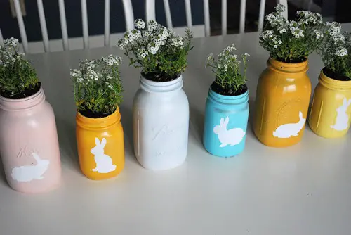 Spray Painted Mason Jars with Baby's Breath