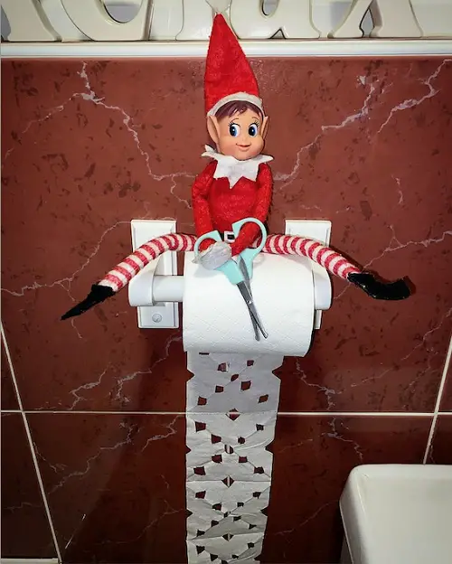 Elf Helping with the Toilet Paper