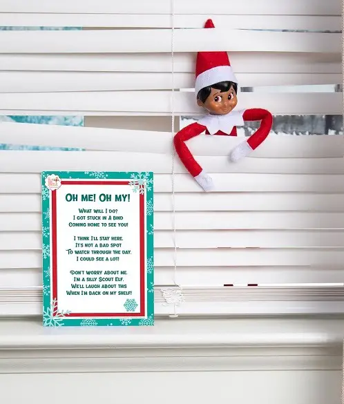 An Elf Greeting from the Blinds