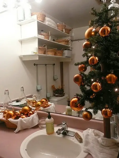 Christmas Tree and Baubles in bathroom
