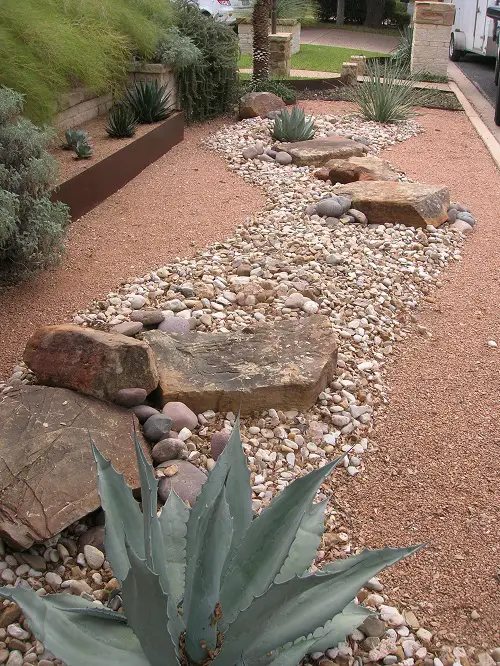 Side Yard Desert Landscaping  Sand and Stone Pathway