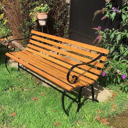 Wooden Bench with a Metal Frame