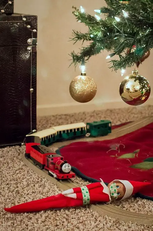 A Funny Elf on the Shelf Train Track