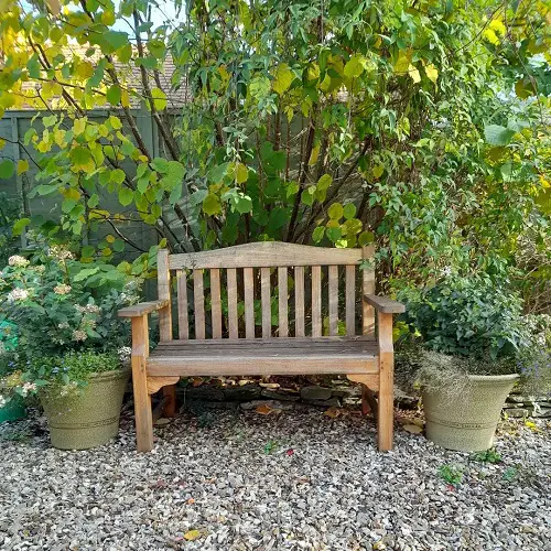 Wooden Bench with Large Planters