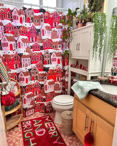 Christmas Curtain, Mini Christmas Trees, and Gifts