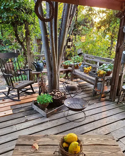 Wooden Benches and Rocking Chair Combo