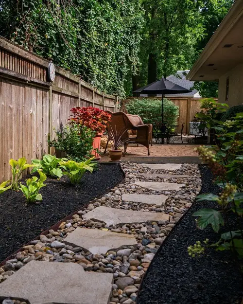 Colorful Plants in Dark Gravel
