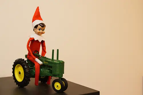 Elf on the Shelf with a Tractor