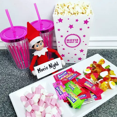 Elf on the Shelf with Popcorn and Treats