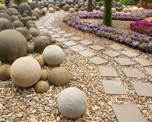 Concrete Garden Balls in garden