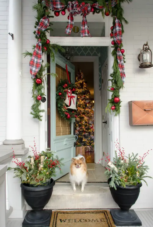 Decorate with Urn Planters, Christmas Balls and Foliage