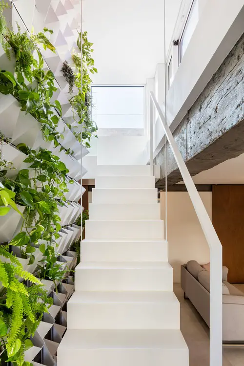 Wall Full of Vertical Planters staircase