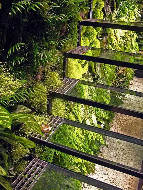 staircase Flower Bed, Living Wall, and a Floor of Gravel