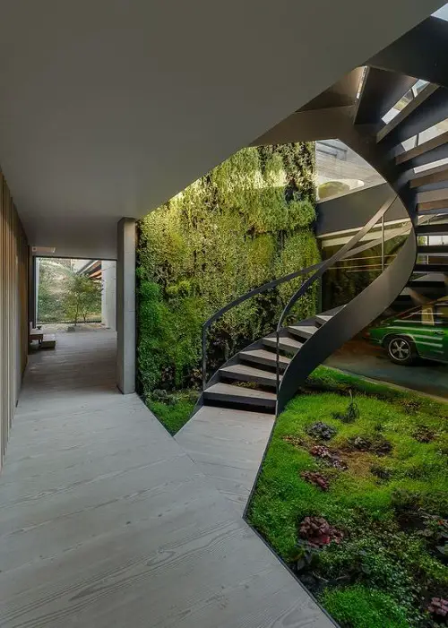 Living Wall and Indoor Flower Bed in staircase