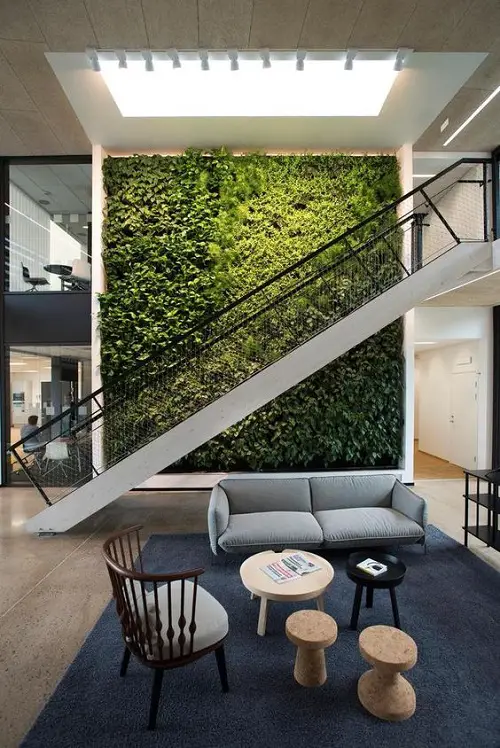 Garden on the Staircase A Living Room Wall with a Skylight