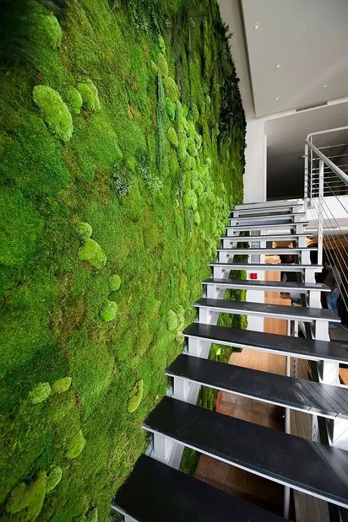 A Vibrant Living Wall near Staircase