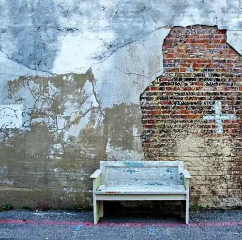 Worn Out Door Bench