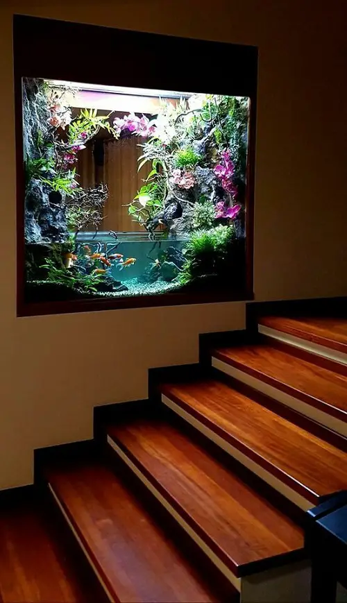 Garden on the Staircase Wall Aquarium with Colorful Plants
