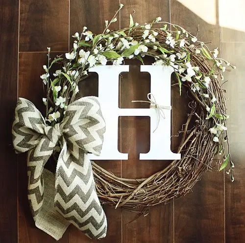 Initial inside the grapevine Wreath