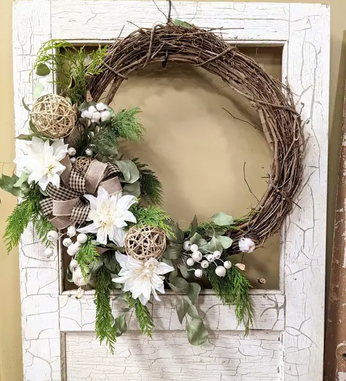 Grapevine Wreath with Bow and White Blooms