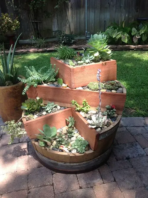 Tiered Wine Barrel Planter