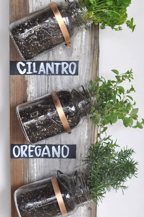 Diy mosan jar Porch Herb Garden Ideas 47