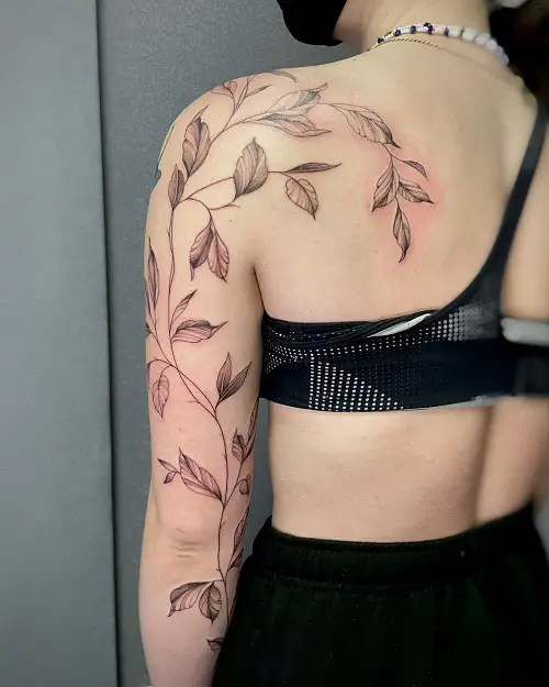 Plant Leaves on the Back Tattoo Ideas