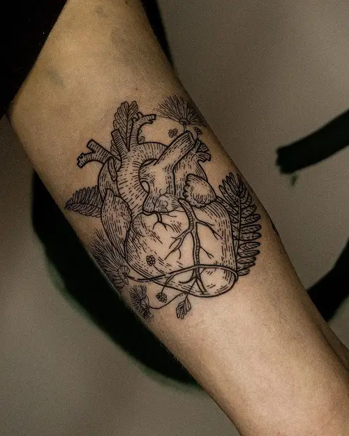 heart growing Plant stem Tattoo Ideas