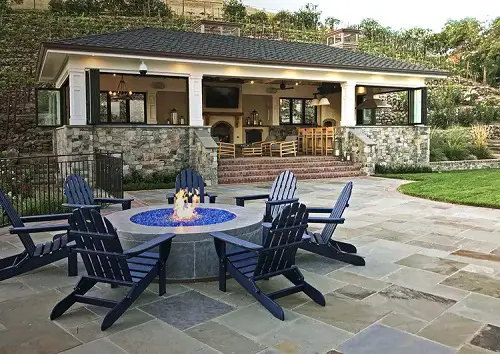 Colored Glass in Flagstone Fire Pit