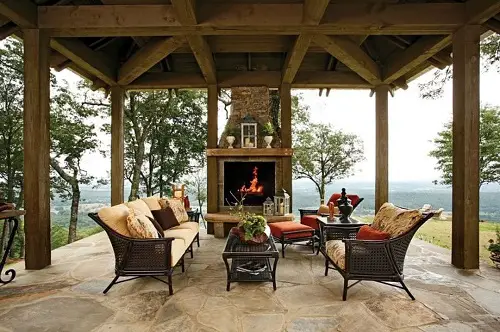 Covered Flagstone Patio with Fireplace