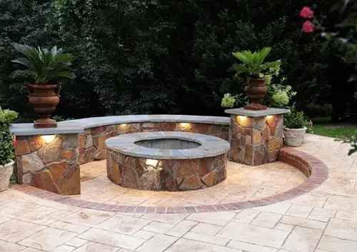Flagstone Patio with Lights and Fire Pit