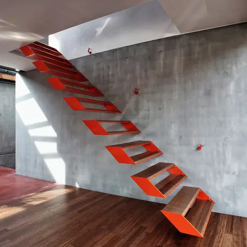 Floating Red Staircase Ideas for Small Spaces