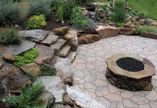 Patio with Stone Stairs and Fire Pit