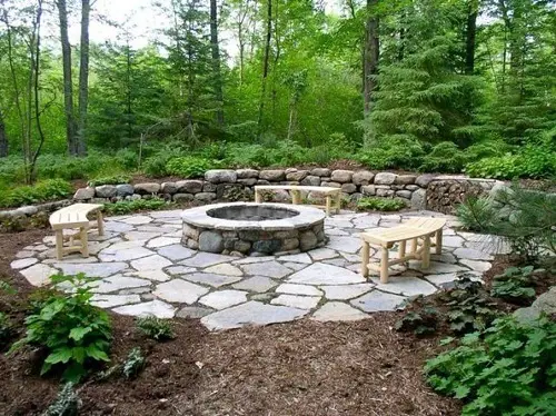 Patio with Wooden Benches