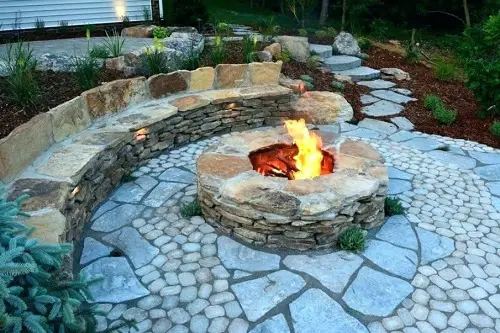 Stone Patio Sitting with Fire Pit