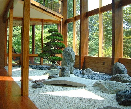Zen Garden with Modern Wood Architecture