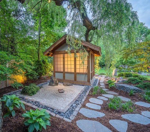 Zen Garden with a Traditional Hut