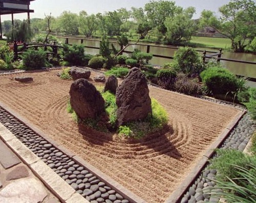 Zen Garden with Rock Boundary
