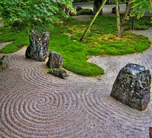 Zen Garden with a Mix of Foliage and Gravel