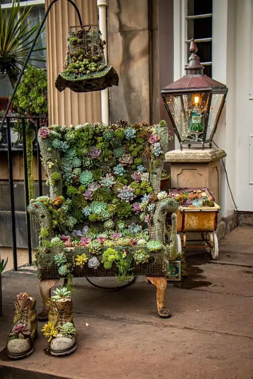 When 40 Cheap Flea Market Things Become Garden Antique Chair and Lamp