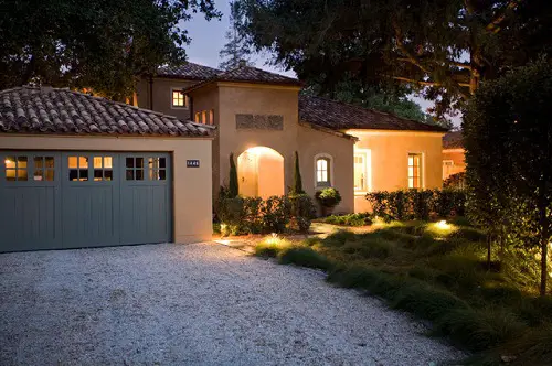 A Lit Up Pea Gravel Driveway