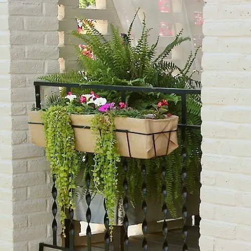 Burlap-lined Railing Planter
