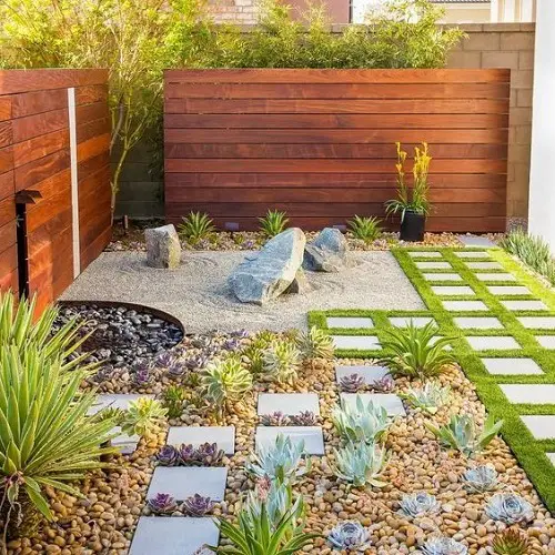 Stones in a Zen Garden with Succulent Varieties