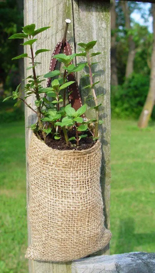 Hanging Burlap Sack with Herbs