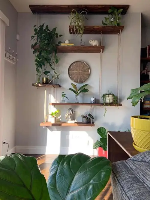 Plants on a Wooden Tiered Shelf