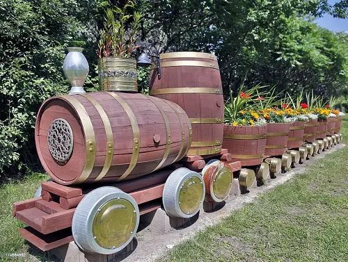 Whiskey Barrel Train Garden