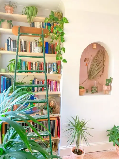Bookshelf with an Old Ladder