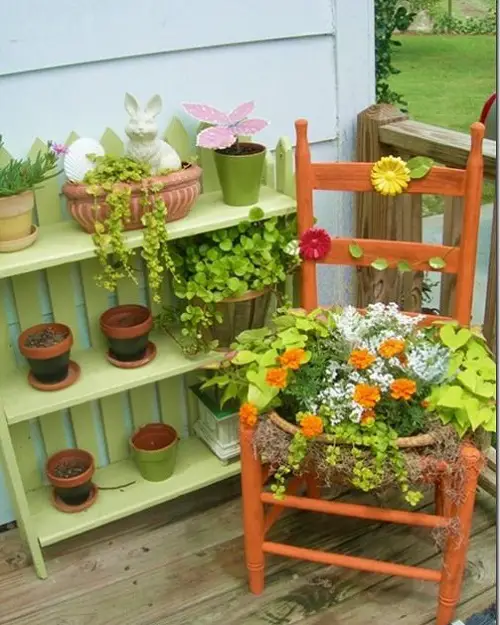 Outdoor Wooden Chair and Shelf Combo